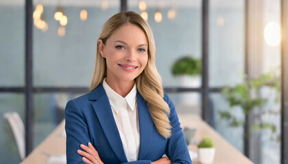 Fototapeta premium Workspace Sophistication: A Portrait of a Business Woman in Her Office
