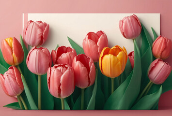 Background with bouquet of tulips. AI