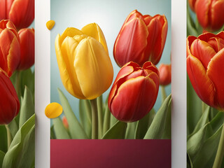 Background with bouquet of tulips. AI