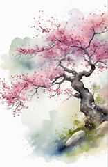 Watercolor cherry blossoms. AI