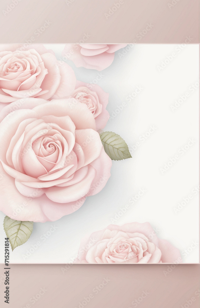 Wall mural Template with pink rose on paper. AI