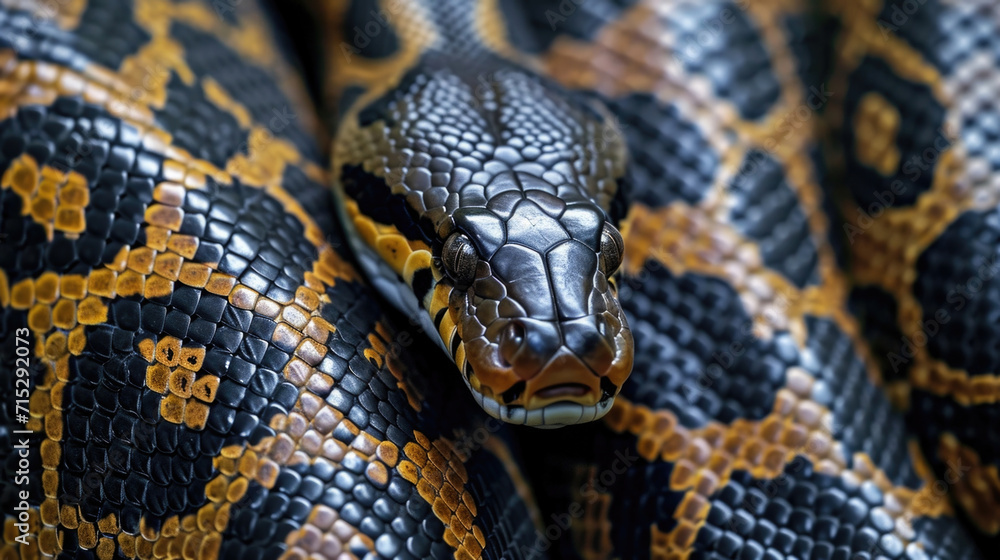 Poster closeup of the intricate patterns on an anacondas skin perfectly designed to camouflage and blend in