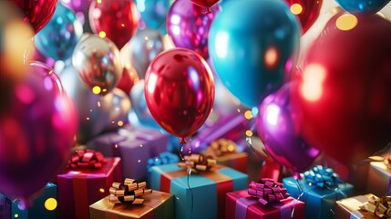 3D festive background filled with colorful balloons