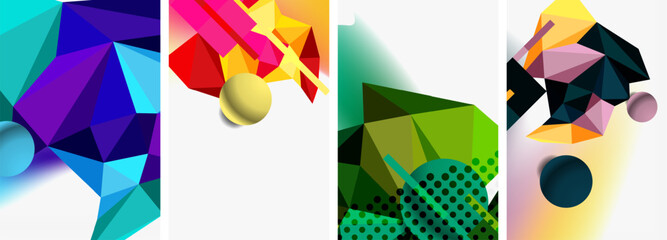 Set of geometric abstract composition with spheres and triangles. Vector illustration For Wallpaper, Banner, Background, Card, Book Illustration, landing page