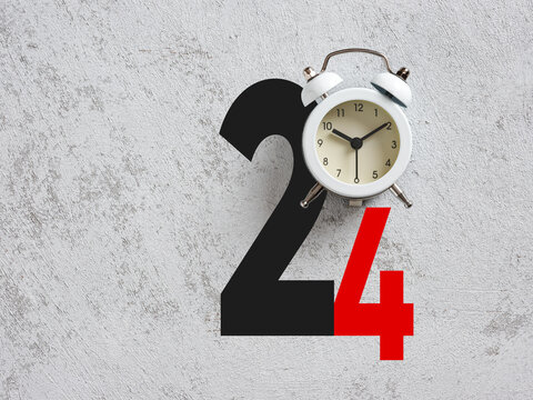 Twenty four 24 hours service, support, help, chat or delivery concepts.