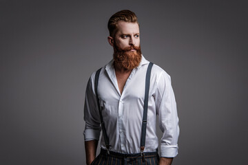 Mature redhead man with hairstyle. Vintage male fashion style. Male vintage style. Vintage...