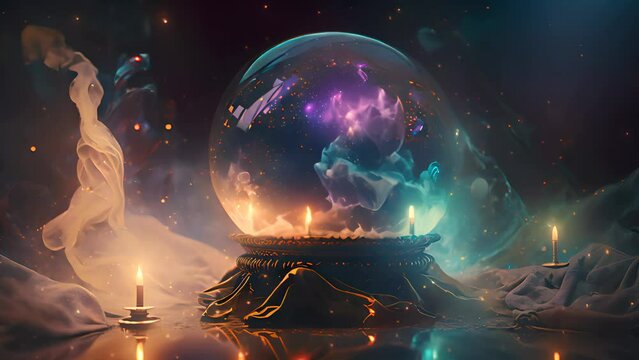 Magic crystal ball, glowing fortune teller sphere. Mystic background concept.