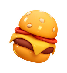 Emoji food burger. Emotion 3d cartoon icon. Vector illustration