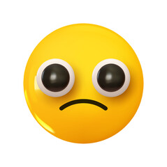 Emoji Sad and thoughtful face. Emotion 3d cartoon icon. Yellow round emoticon. Vector illustration