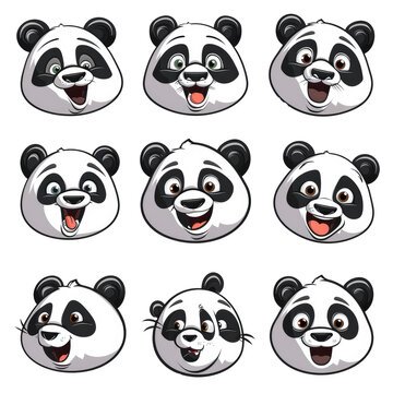 set of cartoon panda heads on a transparent background, Ai Generated Images © mohammad