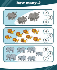 Worksheets for children counting animals vector