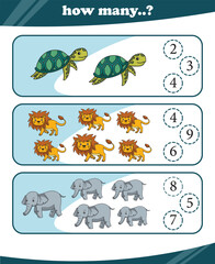 Worksheets for children counting animals vector