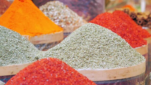 various spices in store in istanbul .
