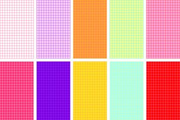 Set of seamless grid background. Colorful lines pattern background. Vector illustration with copy space