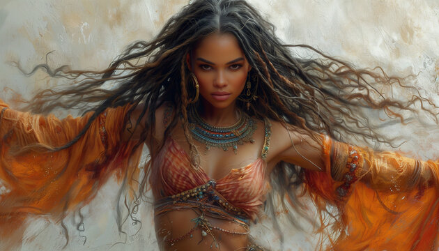 Dancing gypsy on white background. International Roma Day.