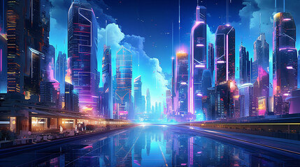 a futuristic cityscape at night with AI generated