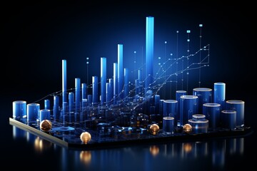 Business Chart and Graph Icons, on an isolated Sapphire Blue background, Generative AI