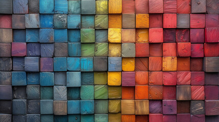 Abstract background of multicolored aligned wooden blocks. A Spectrum of multi colored wooden blocks aligned. Background or cover for something creative or diverse.