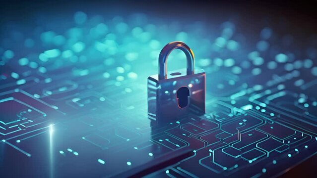 Cyber security concept with digital lock.