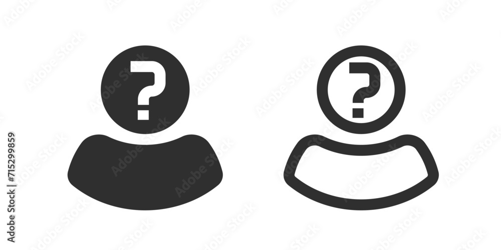 Poster user person question mark icon vector simple pictogram graphic set, anonymous request query man shap