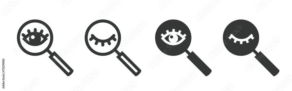 Poster overview preview icon vector simple graphic pictogram set, visible invisible magnify eye line outlin