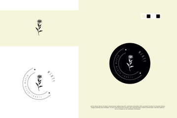 daisy flower, hand drawn, minimal logo design template