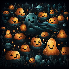 Obraz premium Halloween seamless pattern. illustration of Halloween party. Cute ghosts