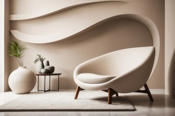 Interior home design of living room with lounge chair and stucco wall