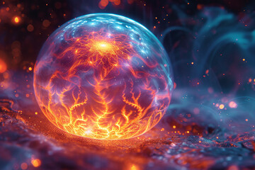 Obraz premium An illustration of a glowing neon orb, with intricate patterns and a radiant core.