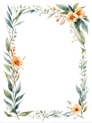 Fototapeta na wymiar floral-and-leafy-frame-in-minimalist-watercolor-style-floating-with-no-background-accented-by