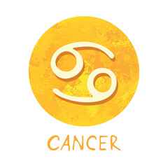 Fototapeta premium Hand drawn cancer zodiac sign in golden round frame Astrology doodle clipart Element for design