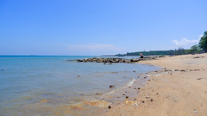 Fototapeta na wymiar Natural Views Of Tanjung Kalian's Tropical Beaches With Blue Sea And Clear Skies