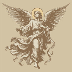 angel of god vector drawing in stencil style on a beige background