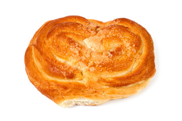 Bun on a white background. Sweet bun isolated. Fresh bakery products close-up. Butter Sugar Buns.
