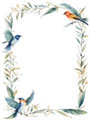 Naklejka premium leafy-frame-with-birds-minimalist-watercolor-illustration-style-sharp-focus-studio