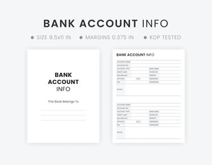 Printable Bank Account Information Tracker Template, Bank Account Log, Bank Account Details.