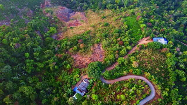 Ariel shot of the rocky mountains in vagamon, Kerala, India. Vagamon is a hill station located in Kottayam- Idukki border of Kerala.