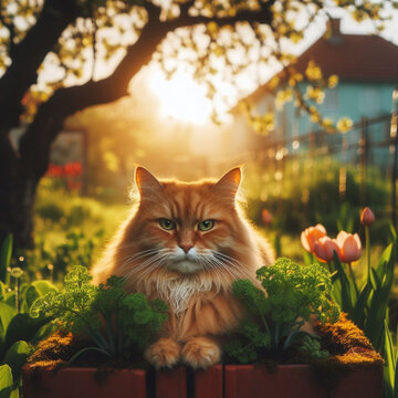 agry cat in the garden