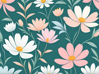 Fototapeta na wymiar minimalist-style-illustration-of-red-floral-patterns-set-against-a-pastel-colored-space-themed