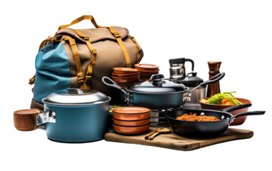 Camping Experiences with the Versatility and Precision of Cookware Set on a White or Clear Surface PNG Transparent Background.