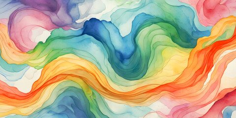 Fototapeta premium Vibrant Watercolor Pattern with Geometric Elements and Rainbow Hues, Ideal for Colorful Fabric and Wallpaper Designs