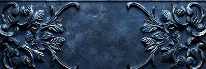 Ornate Blue Background with an Amazing Carving in the style of Dark Atmosphere - Realistic and Naturalistic Stone texture in Angular Composition Softbox Lighting created with Generative AI Technology