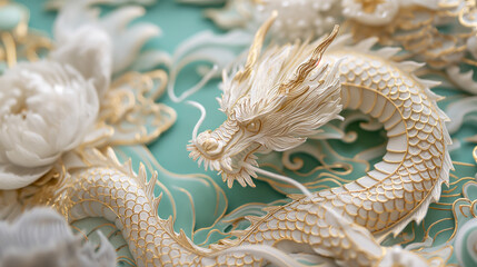 Dragon Chinese happy new year paper art cut design