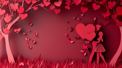 Valentine's day paper art cut background with copy space