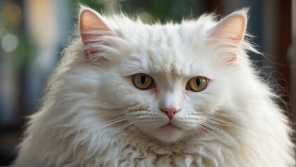 Obraz premium A photo featuring a beautiful, fluffy white cat with alert expression