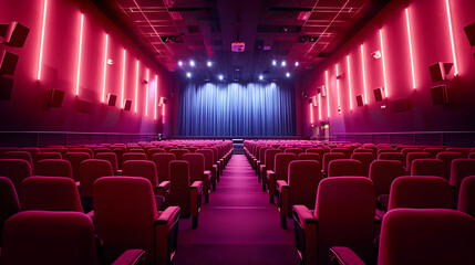 empty cinema auditorium, movies and conference concept  - obrazy, fototapety, plakaty