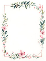 Fototapeta na wymiar watercolor-illustration-pink-leafy-frame-encasing-a-minimalist-note-filled-center-no-background