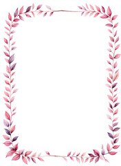 Fototapeta na wymiar watercolor-illustration-pink-leafy-frame-encasing-a-minimalist-note-filled-center-no-background