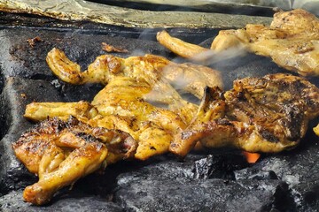 Grilling chicken on stone, Arabic way