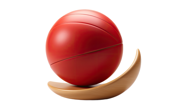 Red Ball on a Curved Metal Object, A Dance of Perfect Balance on a White or Clear Surface PNG Transparent Background.